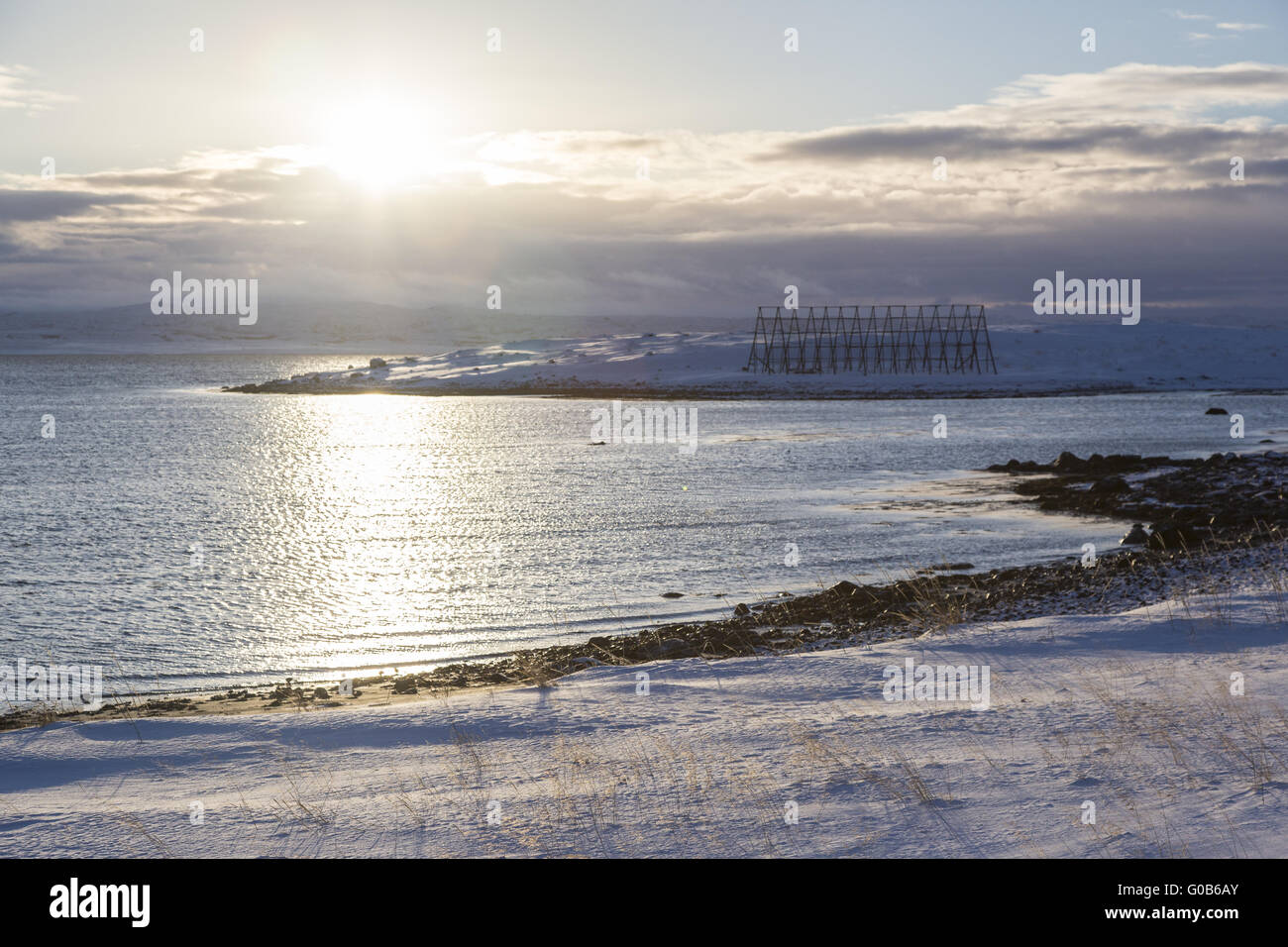 View of the fjord of Norway to Skallelv, Vadsø Stock Photo