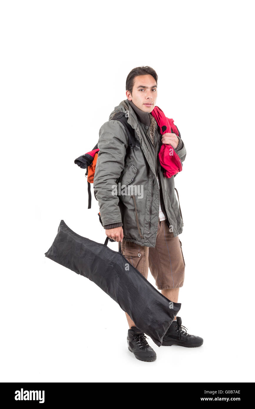 young latin guy carrying backpack Stock Photo Alamy