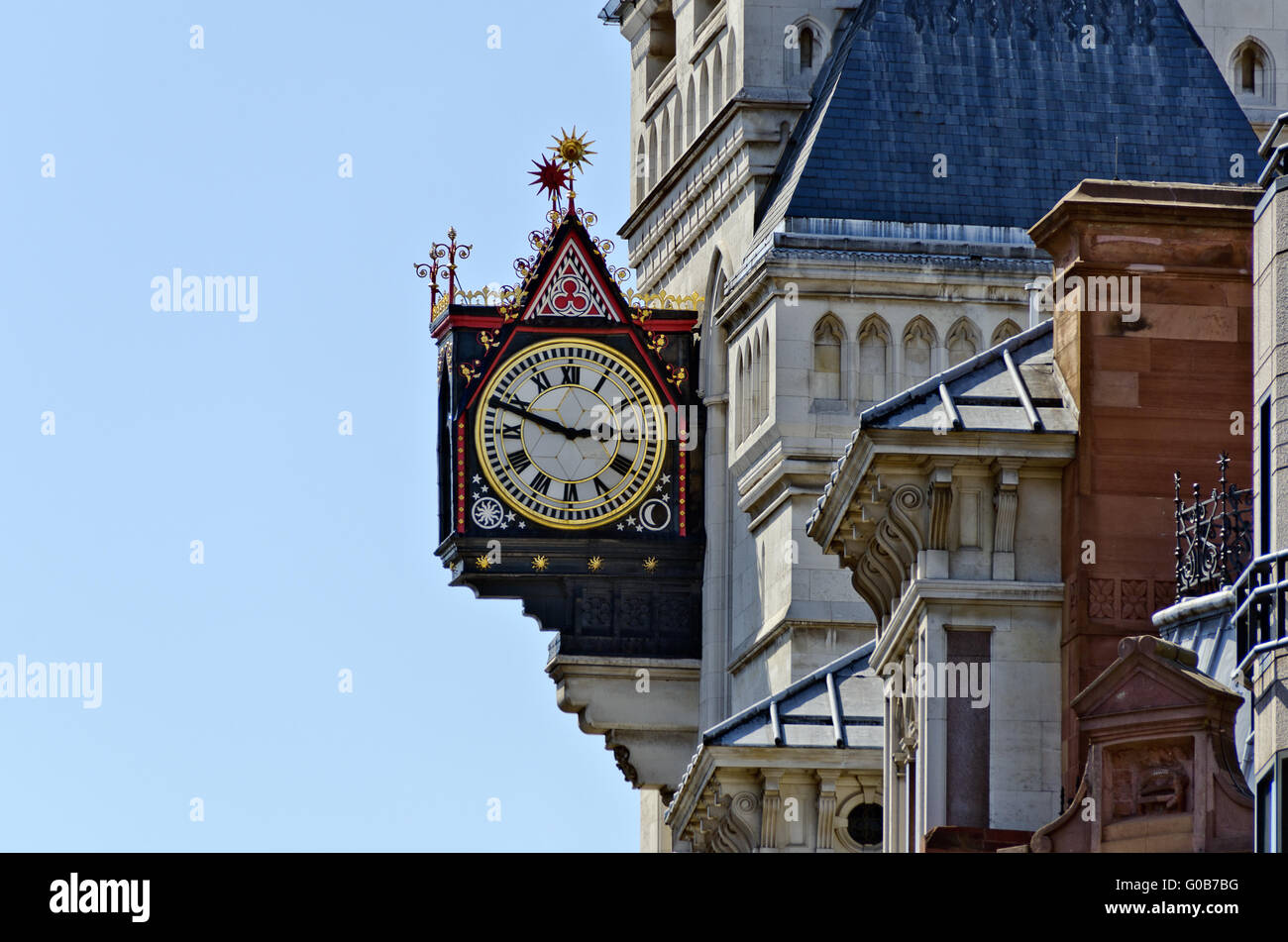 neogothic  clock on the Royal Courts of Justice Stock Photo