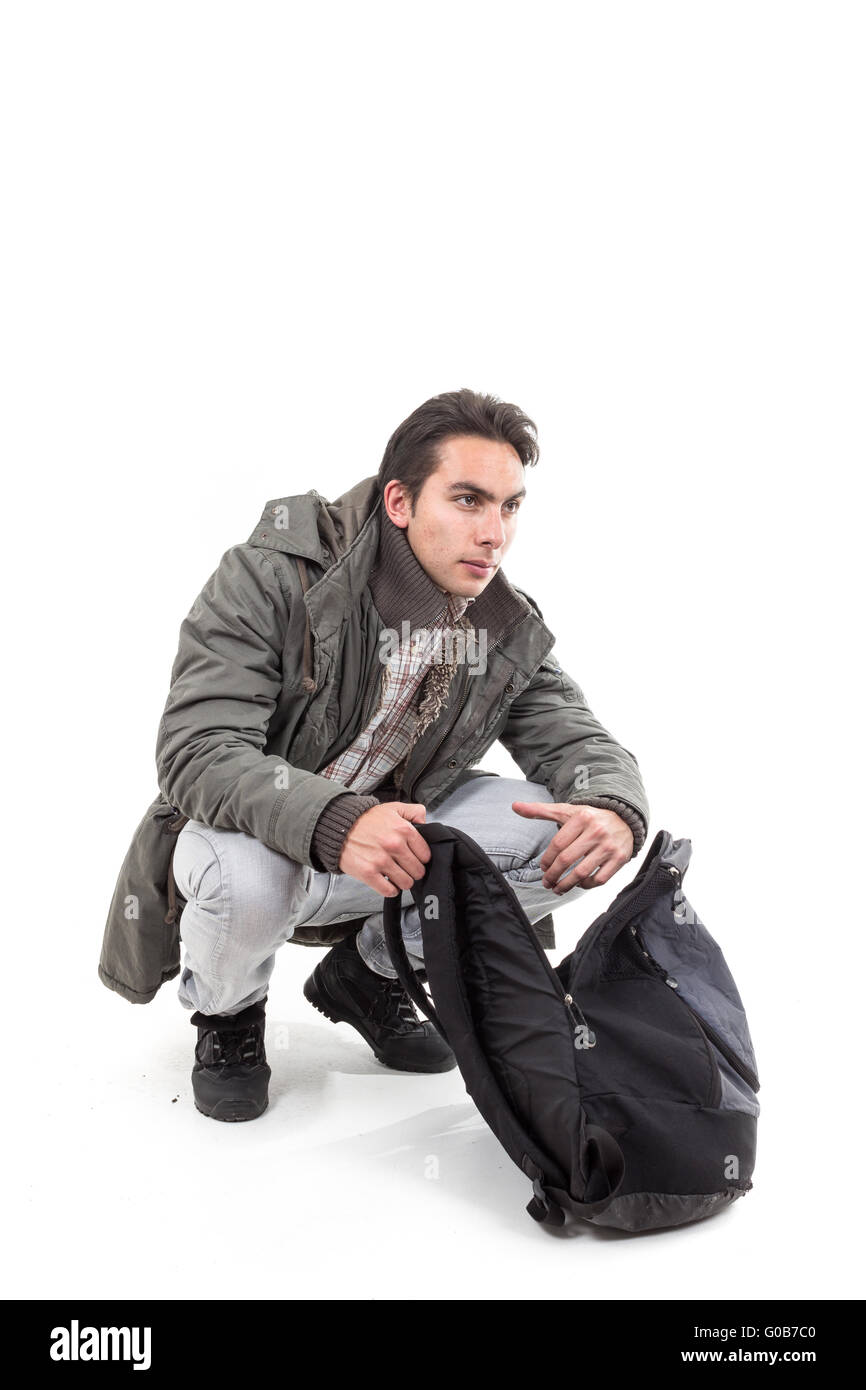 young latin guy carrying backpack Stock Photo Alamy