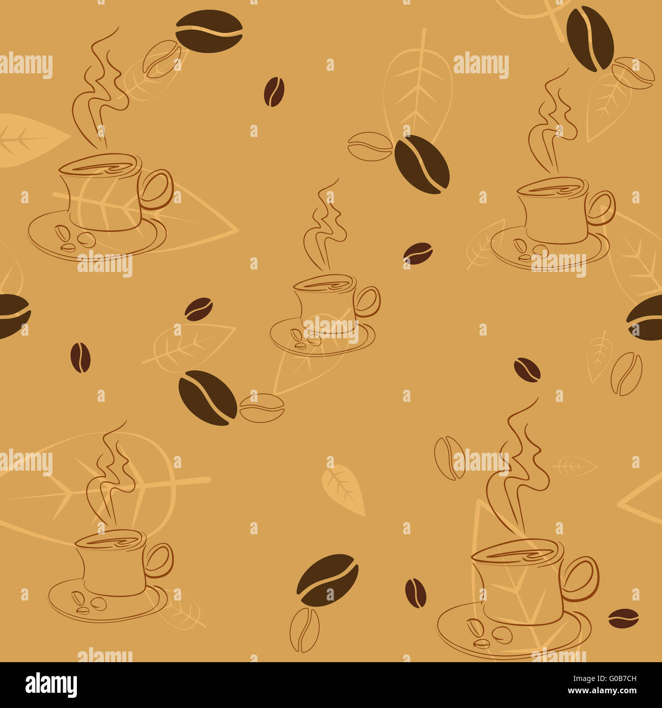 Seamless pattern with coffee beans, cups and leaves Stock Photo - Alamy