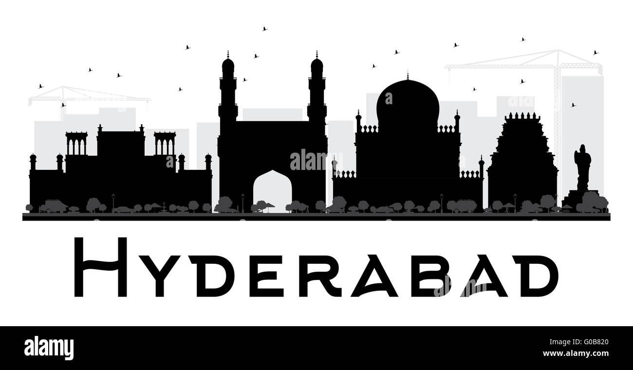 Hyderabad City skyline black and white silhouette. Vector illustration. Simple flat concept for tourism presentation Stock Vector