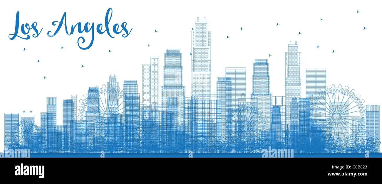 Outline Los Angeles Skyline with Blue Buildings. Vector Illustration. Business travel and tourism concept with modern buildings. Stock Vector