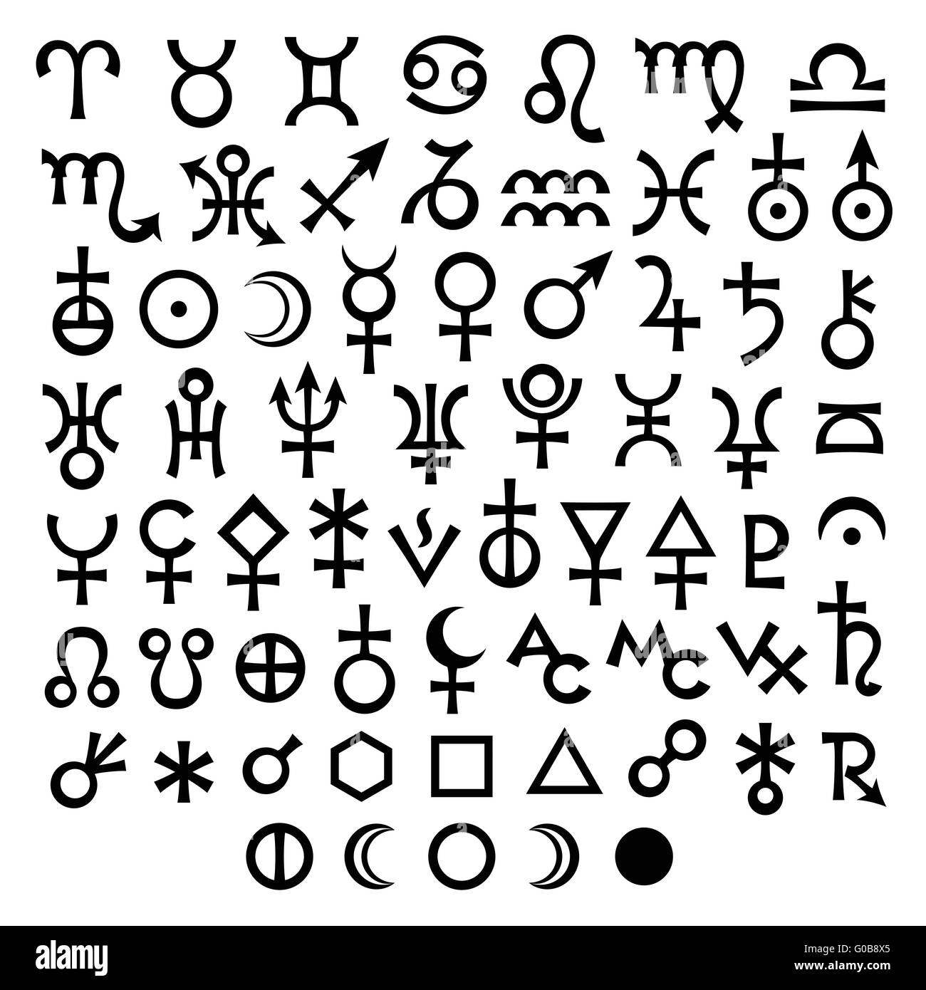 Main Astrological Signs and Symbols (The Big Set) Stock Photo
