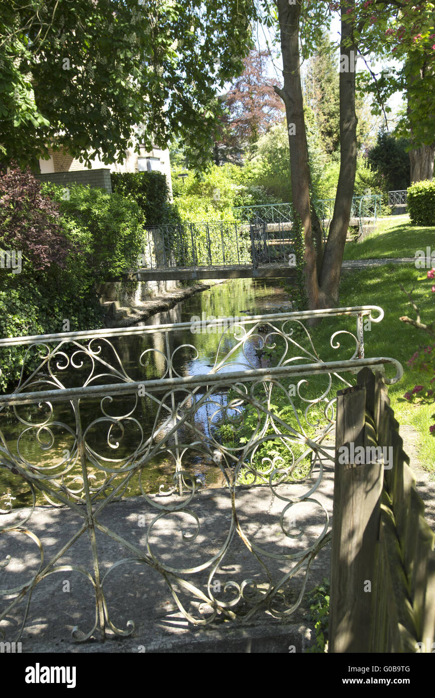 Bridges over the Jordan in Bad Lippspringe, German Stock Photo