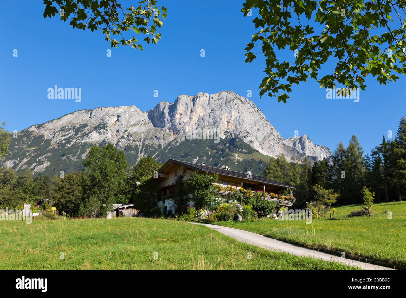 Farmhous and Berchtesgadener Hochthron Stock Photo