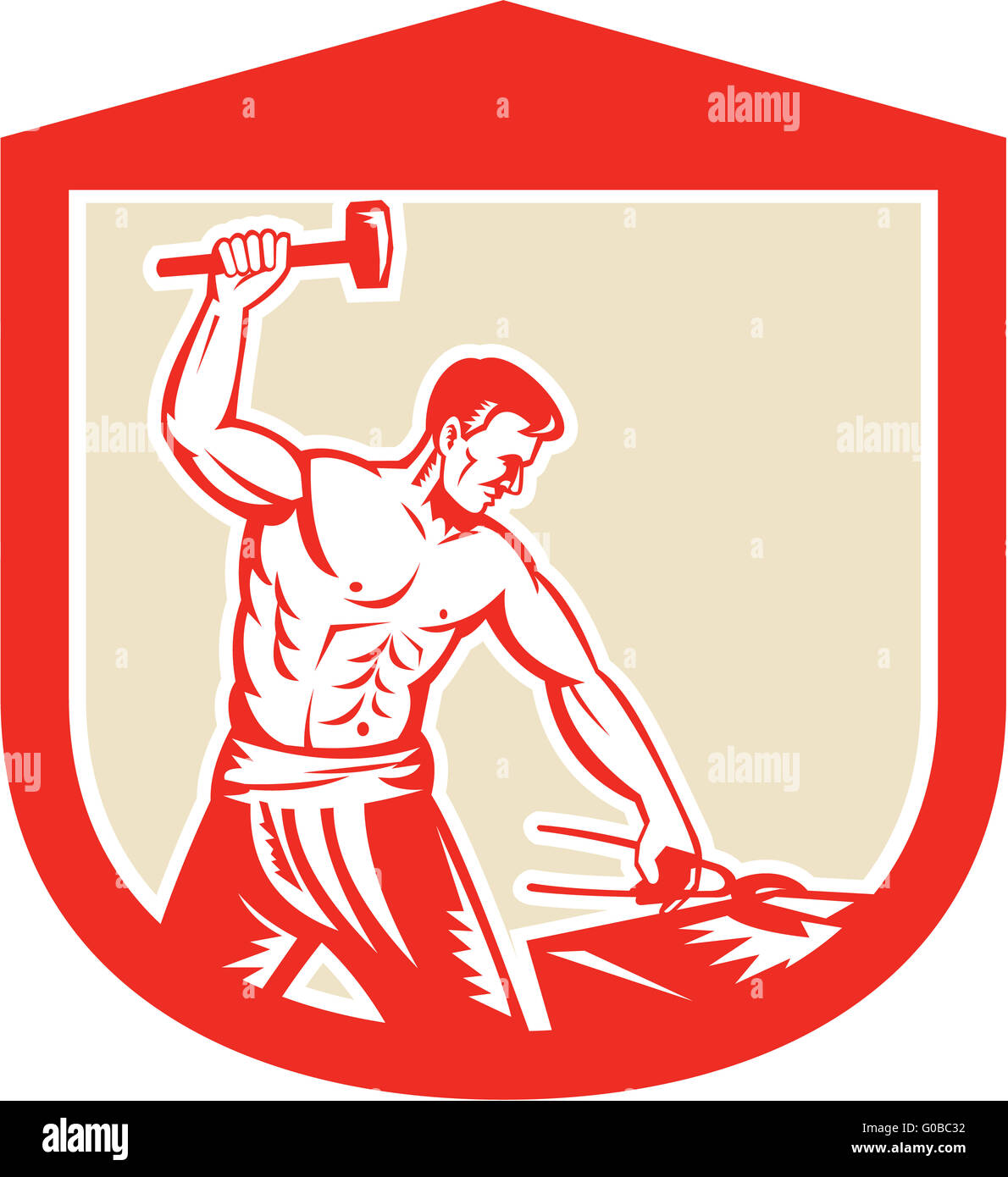 Blacksmith Striking Sledgehammer Anvil Shield Retro Stock Photo Alamy
