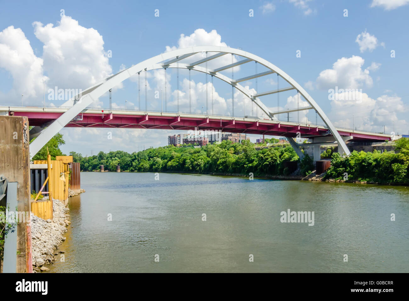 Coal barge being pushed up te CUmberland River near Downtown Nashville