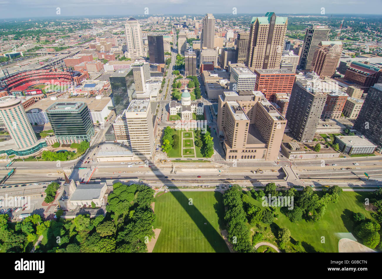 Aerial View of the city of Saint Louis, Missouri as seen from the top ...