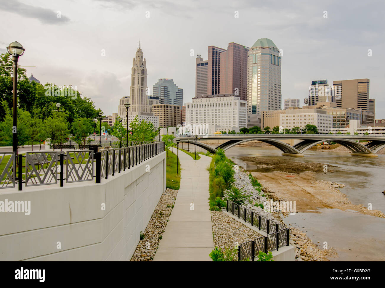 Columbus Ohio skyline and downtown streets in late afternoon Stock