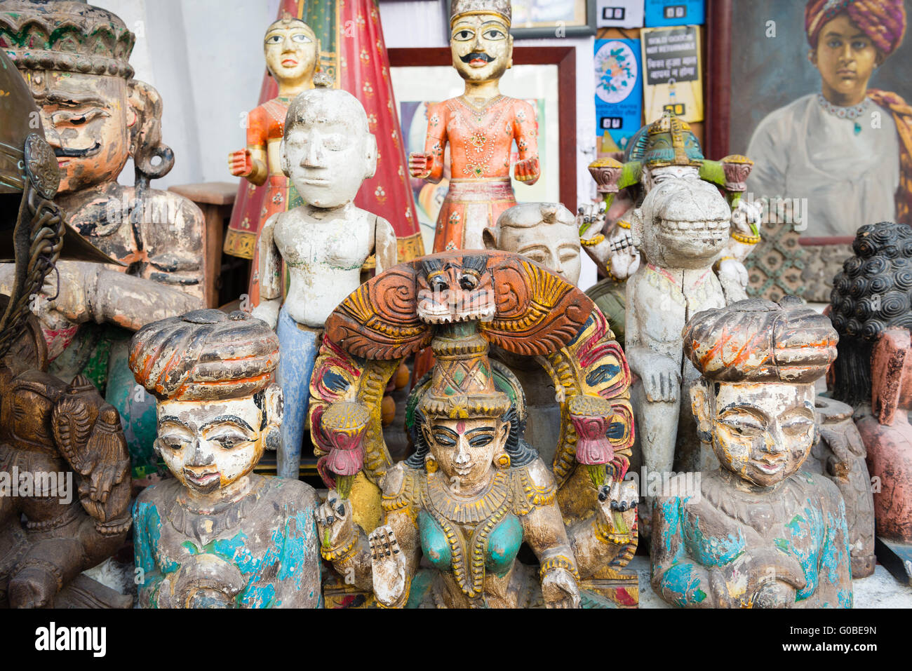 Miniature statues of Hindu gods for sale in old town Udaipur Stock