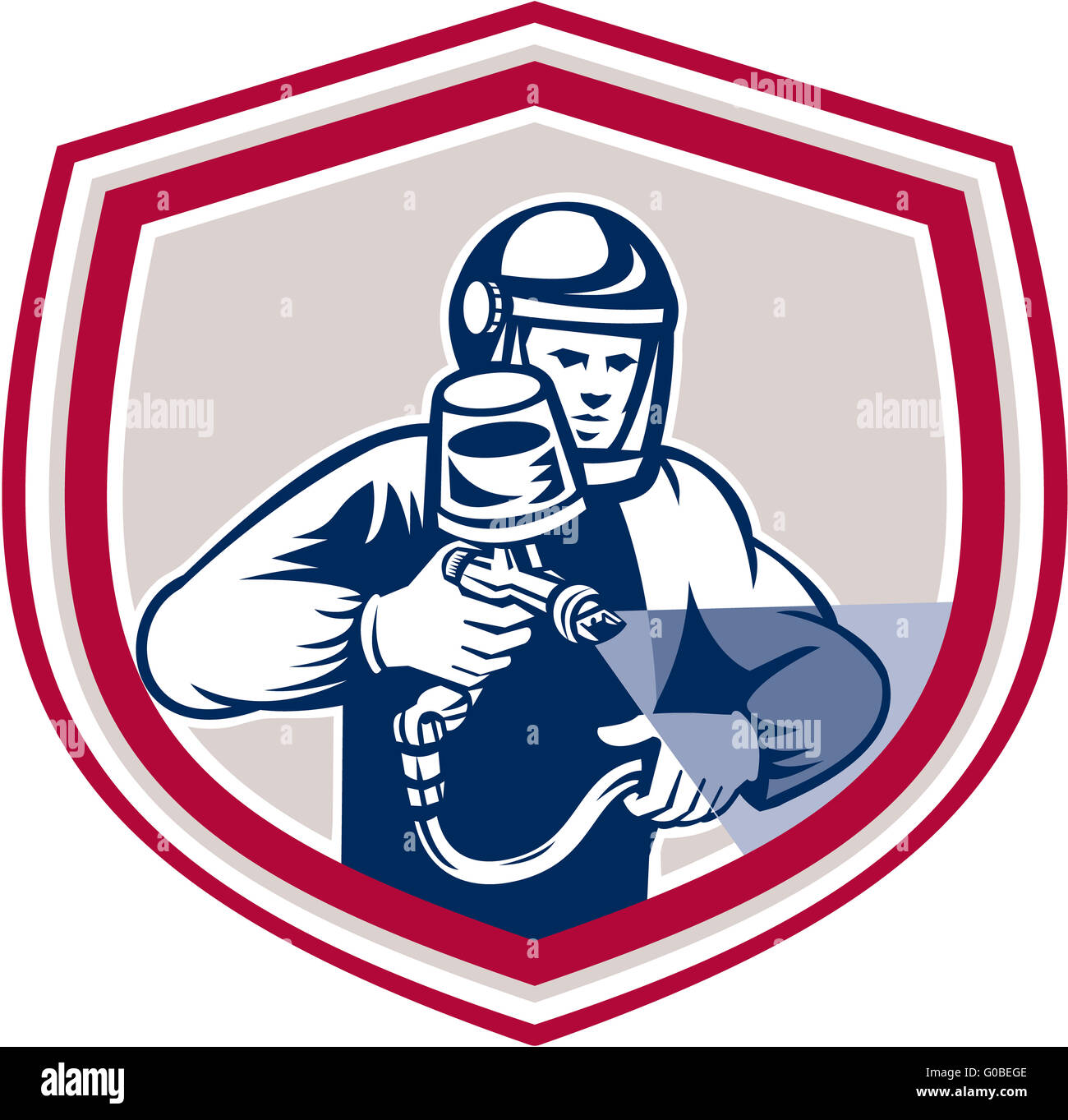 Spray Paint Gun Painter Spraying Shield Retro Stock Photo Alamy