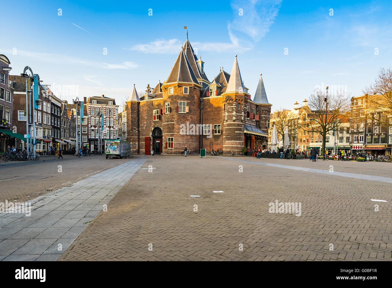 Amsterdam, Netherlands - April 13, 2016: Nieuwmarkt is a square in the centre of Amsterdam, Netherlands. The surrounding area is Stock Photo