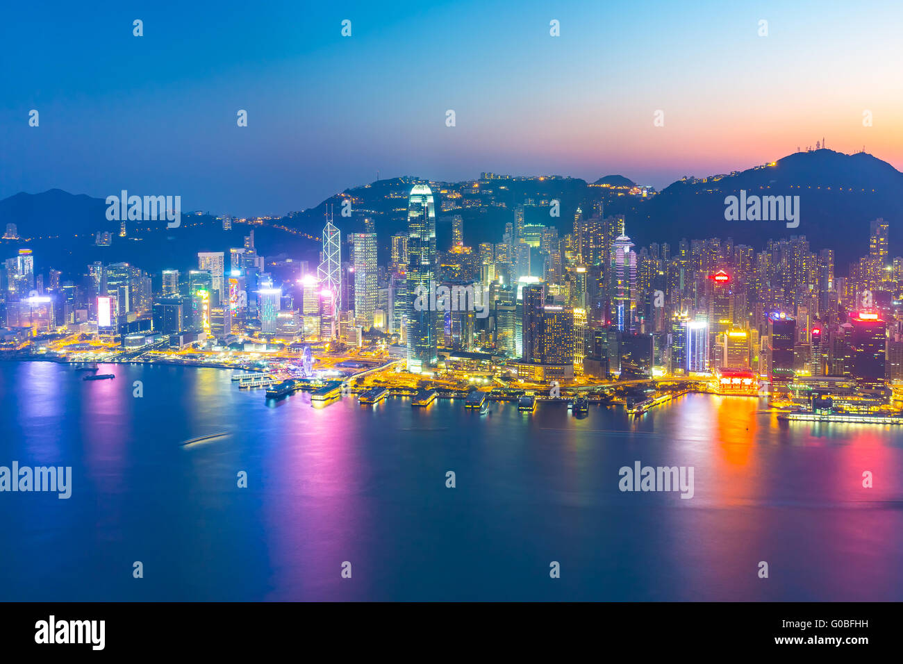 Hong Kong Victoria harbour at night. Stock Photo