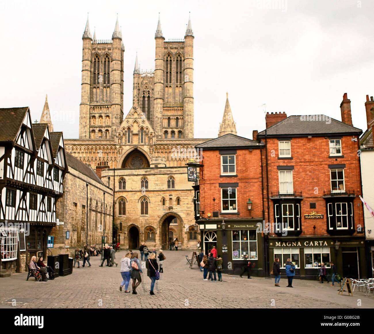 Period Timber Frame House -  Circa 1800 Lincoln UK - Lincoln Cathedral Stock Photo