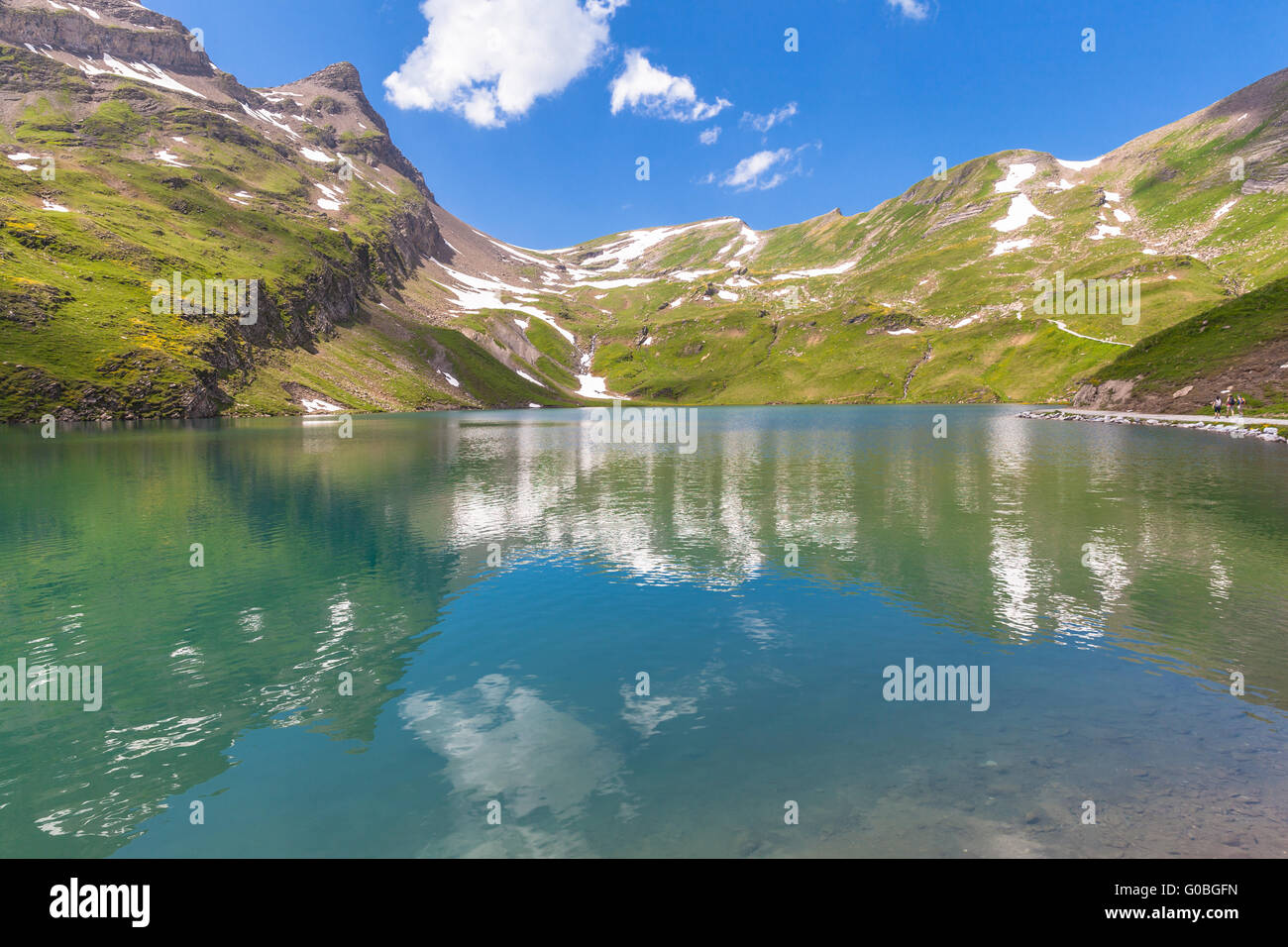 Mountain lake in swiss alps, Bachalpsee, Grindelwald, Switzerland Stock Photo