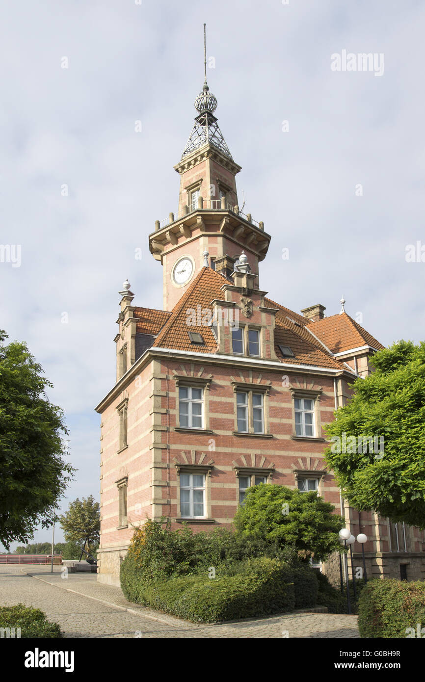 Old port authority in the canal port of Dortmund, Stock Photo