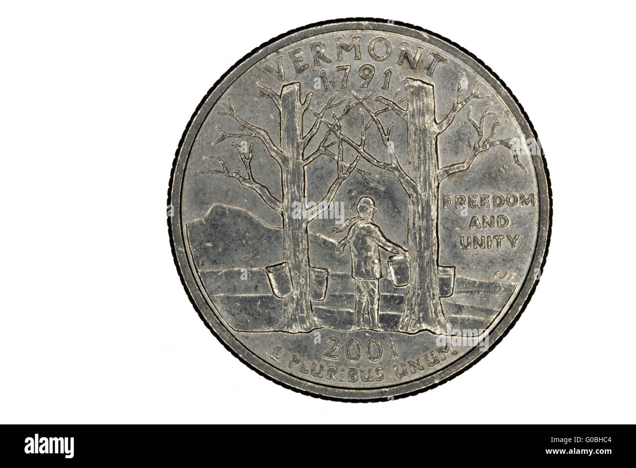 Closeup of Vermont Quarter Coin Tail side Maple Tree Stock Photo Alamy