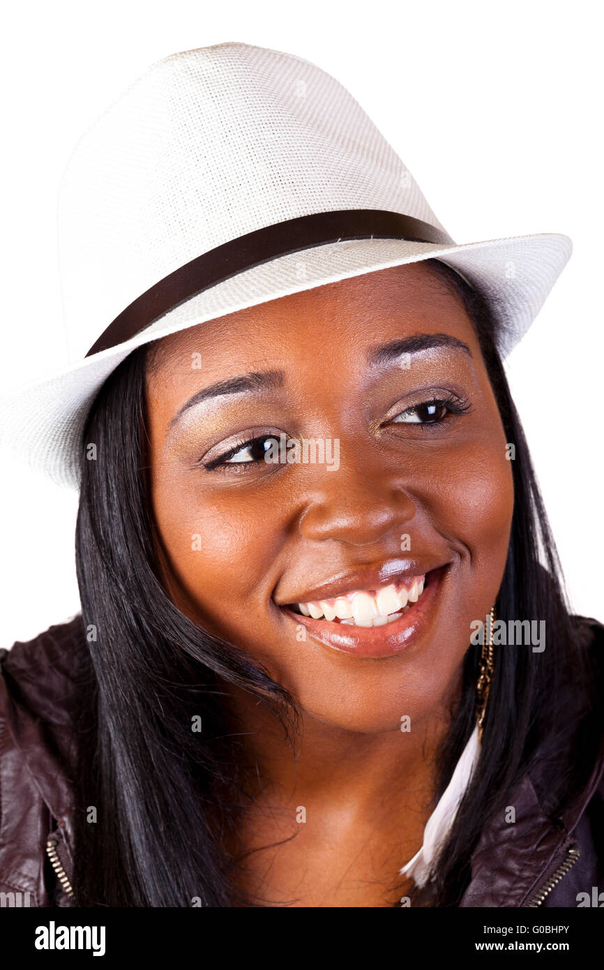 Portrait Of Smiling Attractive Black Woman In Hat Stock Photo - Alamy