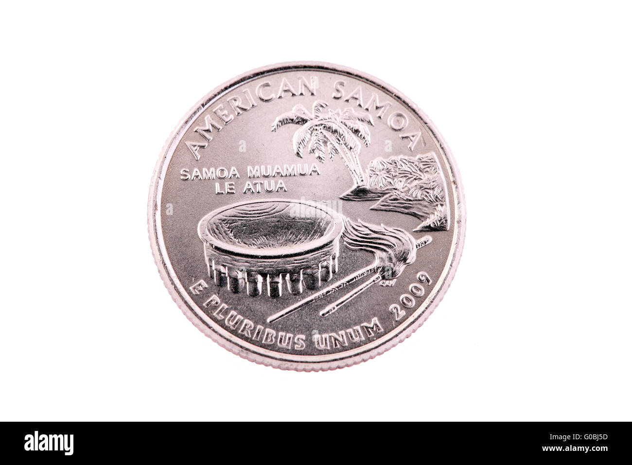 American Samoa quarter coin against white background Stock Photo