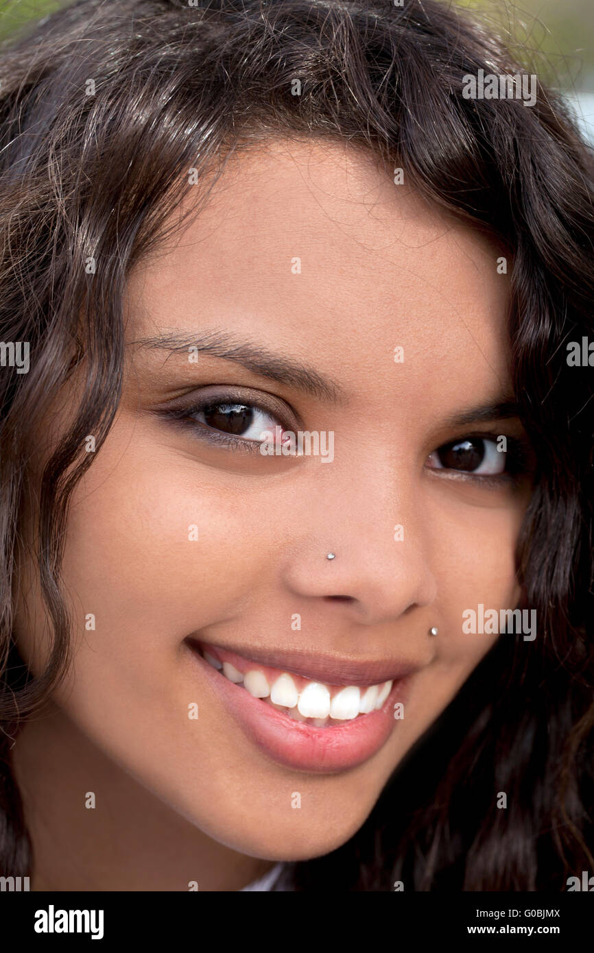 Young Attractive Teen Woman Smiling Outdoor Portrait Stock Photo