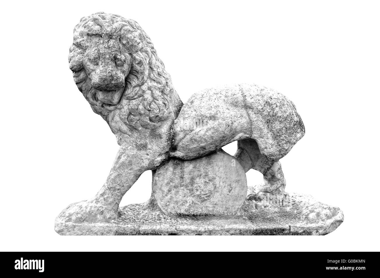 Marble lion with white background black and white Stock Photo