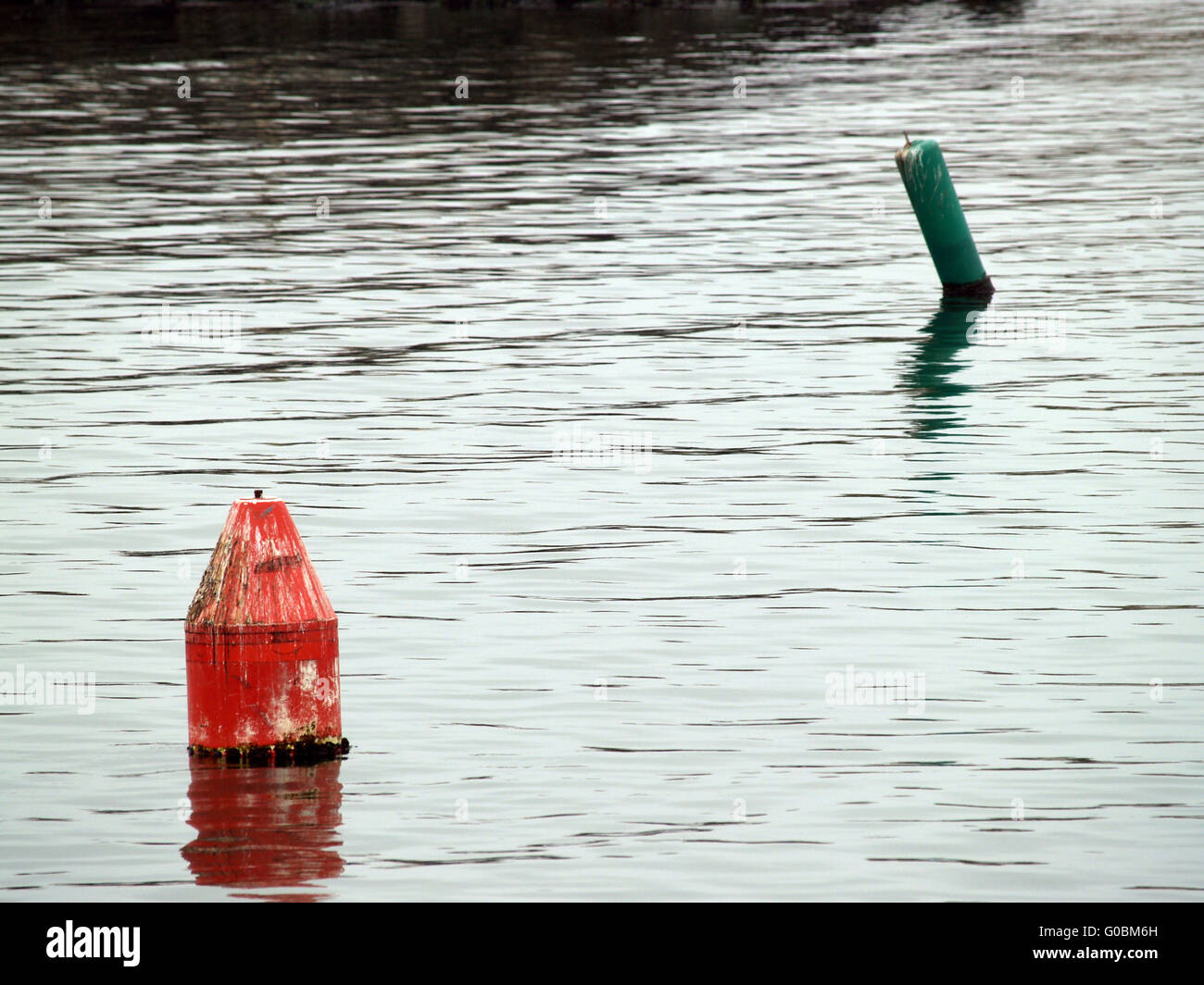 Red and green buoys inland waterway markers Stock Photo Alamy