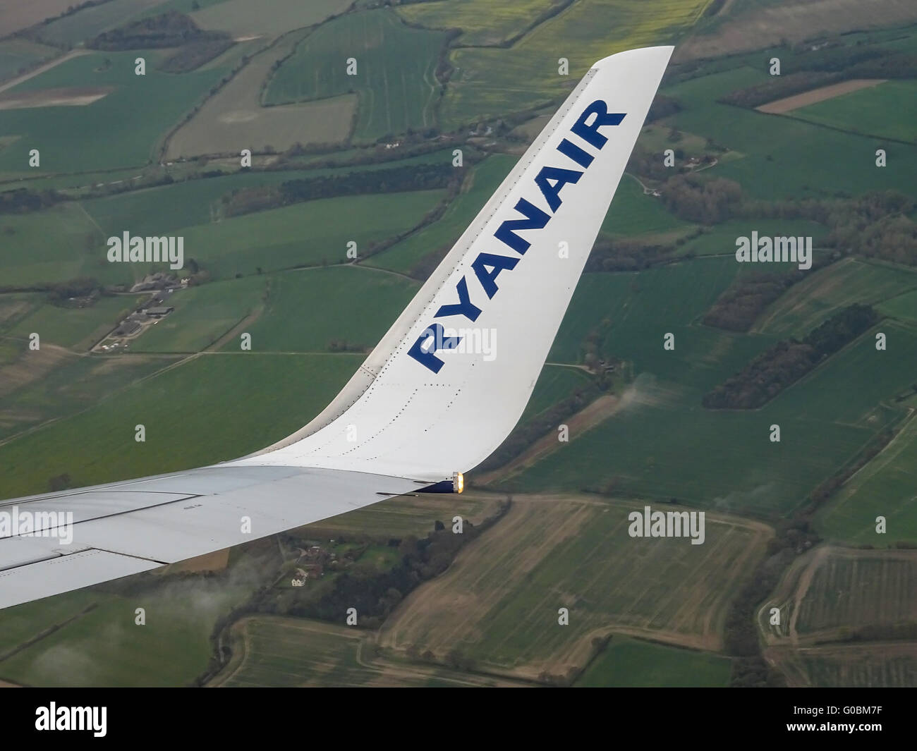 A view of a ryanair plane wing after take off Stock Photo Alamy