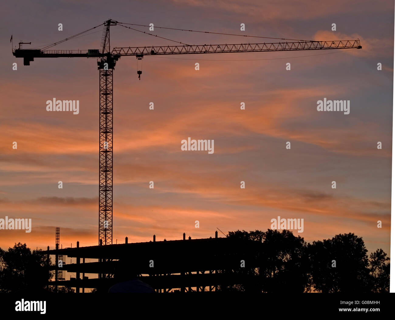 silhouette of building crane at construction site Stock Photo - Alamy