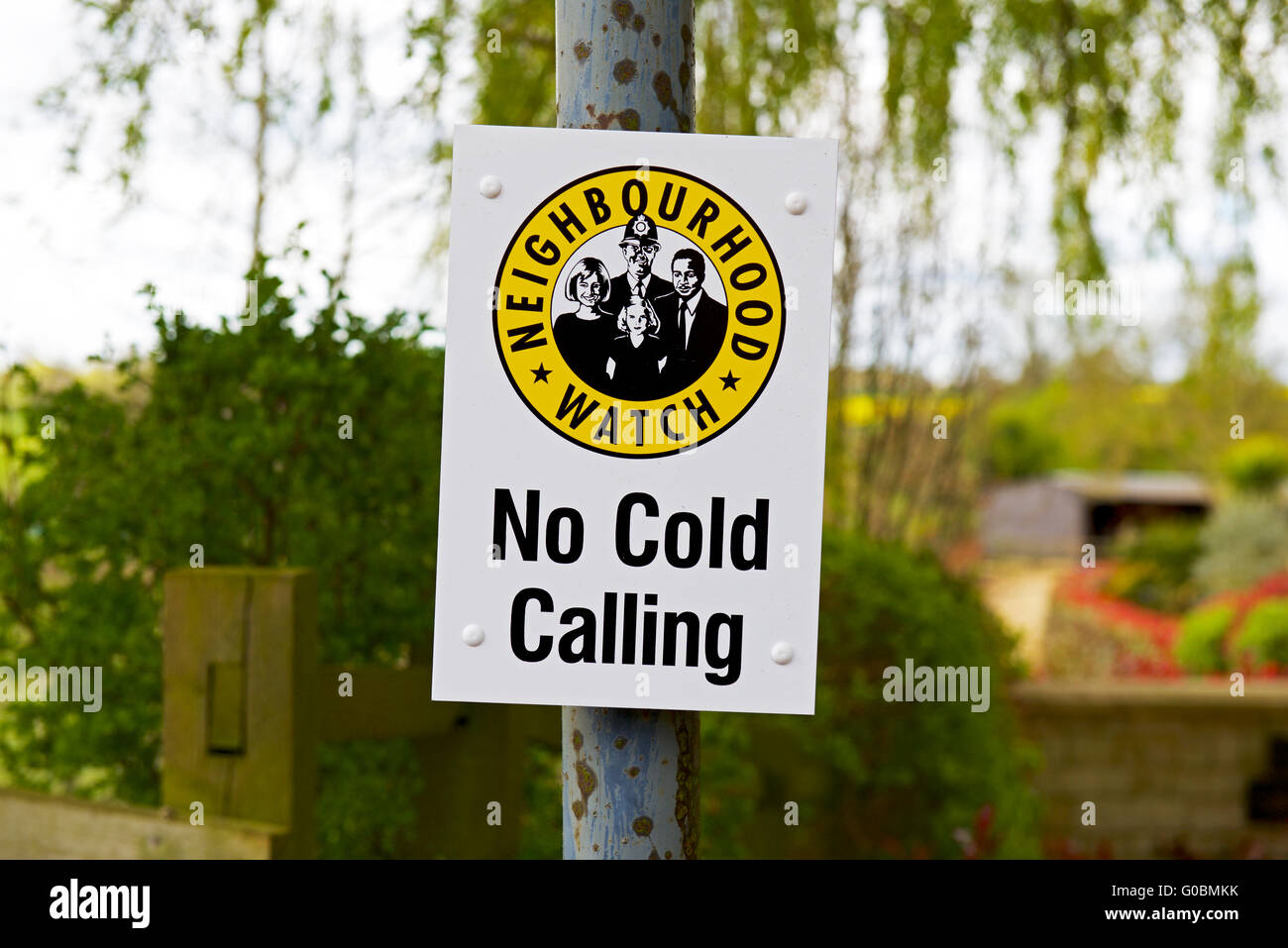 Neighbourhood Watch Notice No Cold Calling In English Village Stock Neighbourhood Watch Notice No Cold Calling In English Village Stock