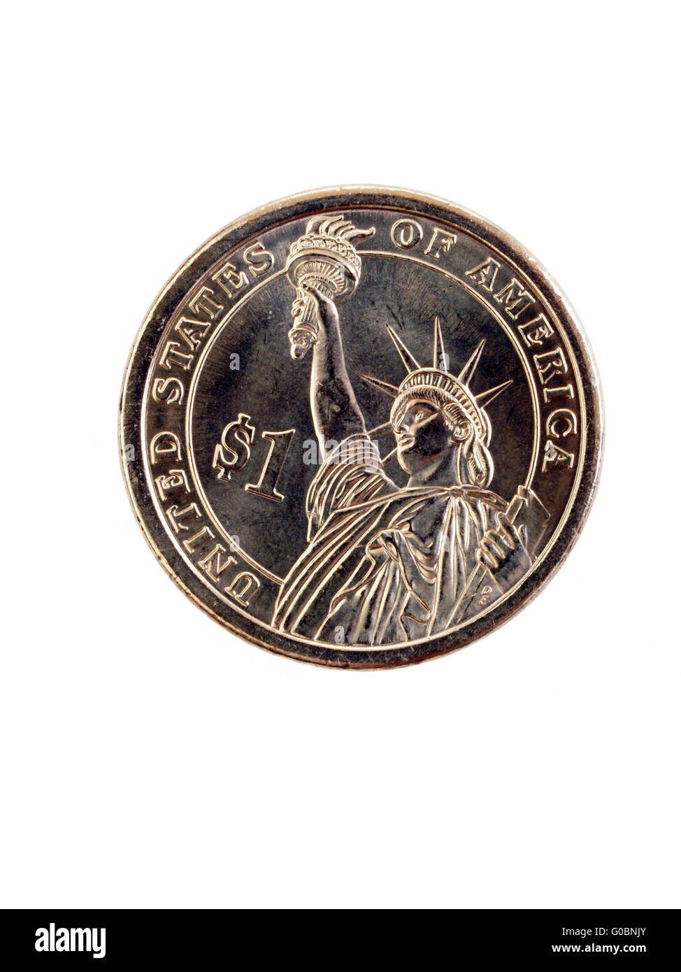 entire coin tails us one dollar closeup on white background Stock Photo