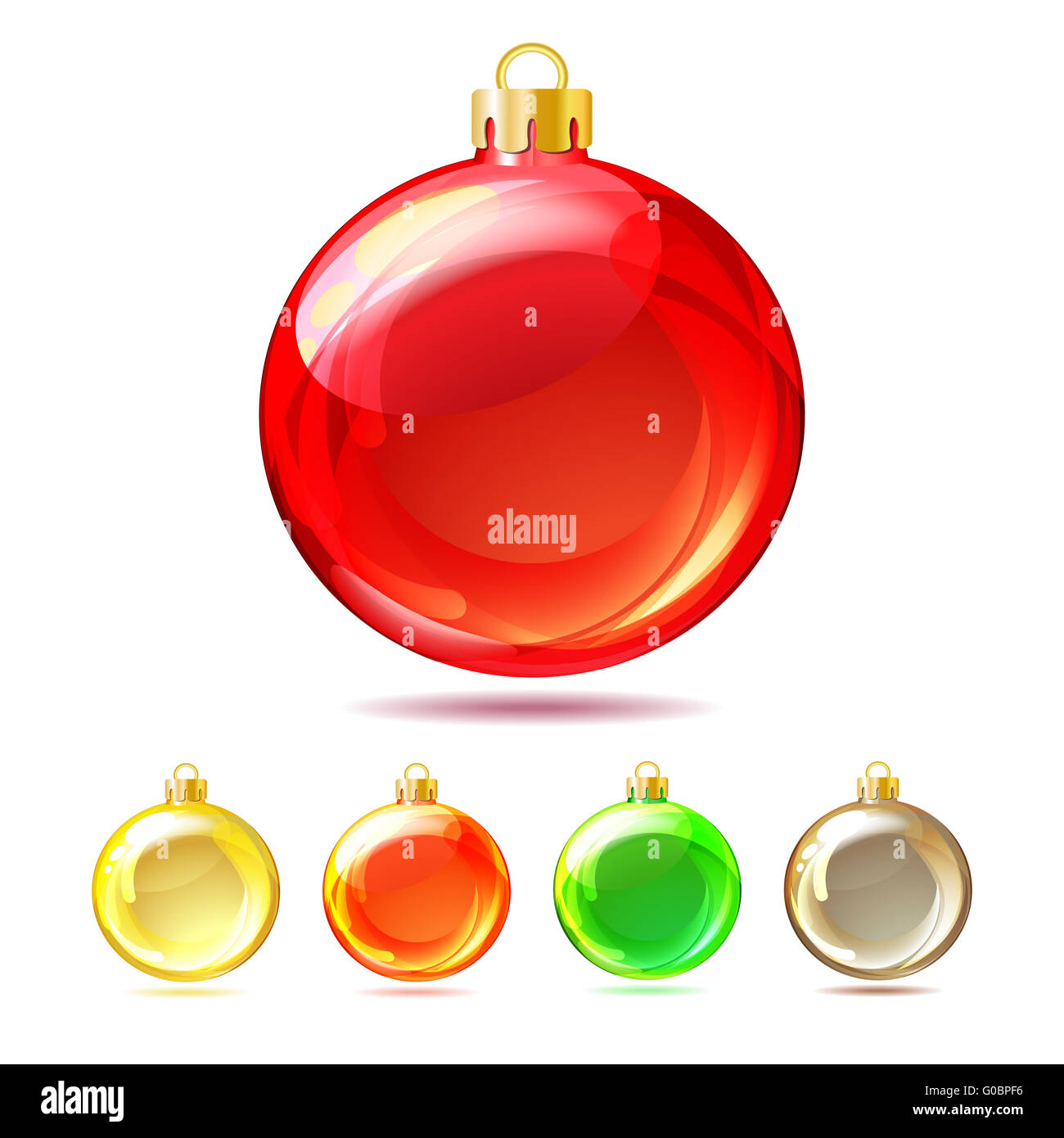 Set of Glossy Christmas balls on white background. Stock Photo