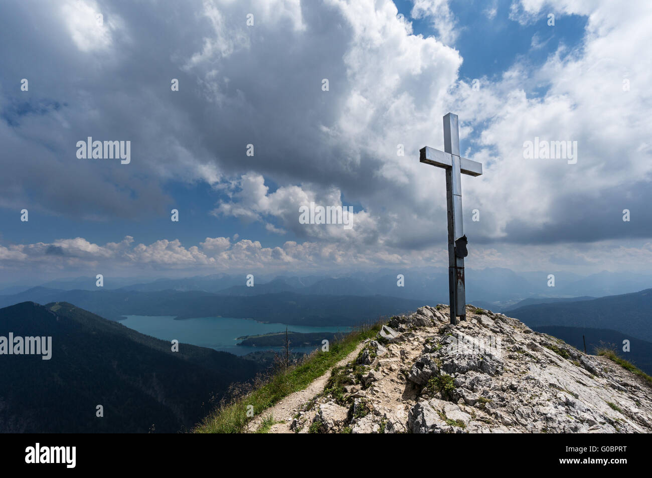 Summit cross Mt. Heimgarten Stock Photo