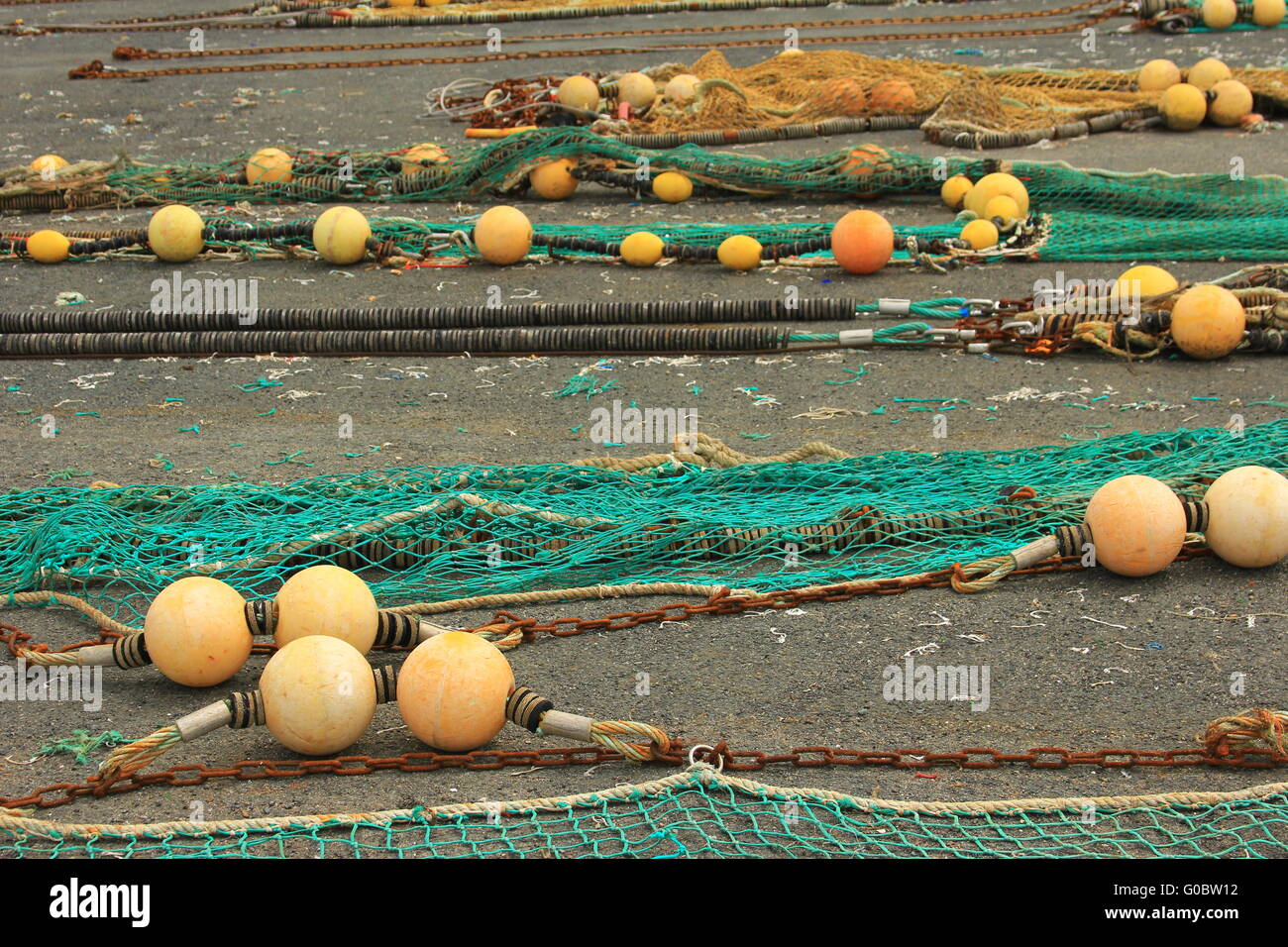 Fishing nets spread on the ground Stock Photo Alamy