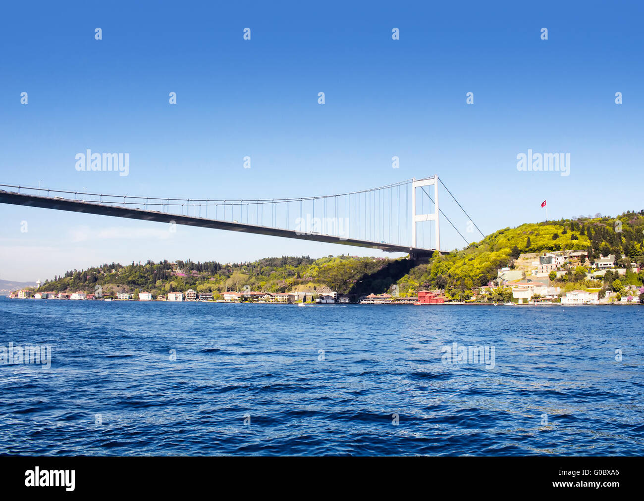 View of Fatih Sultan Mehmet bridge from European side in Istanbul Stock Photo