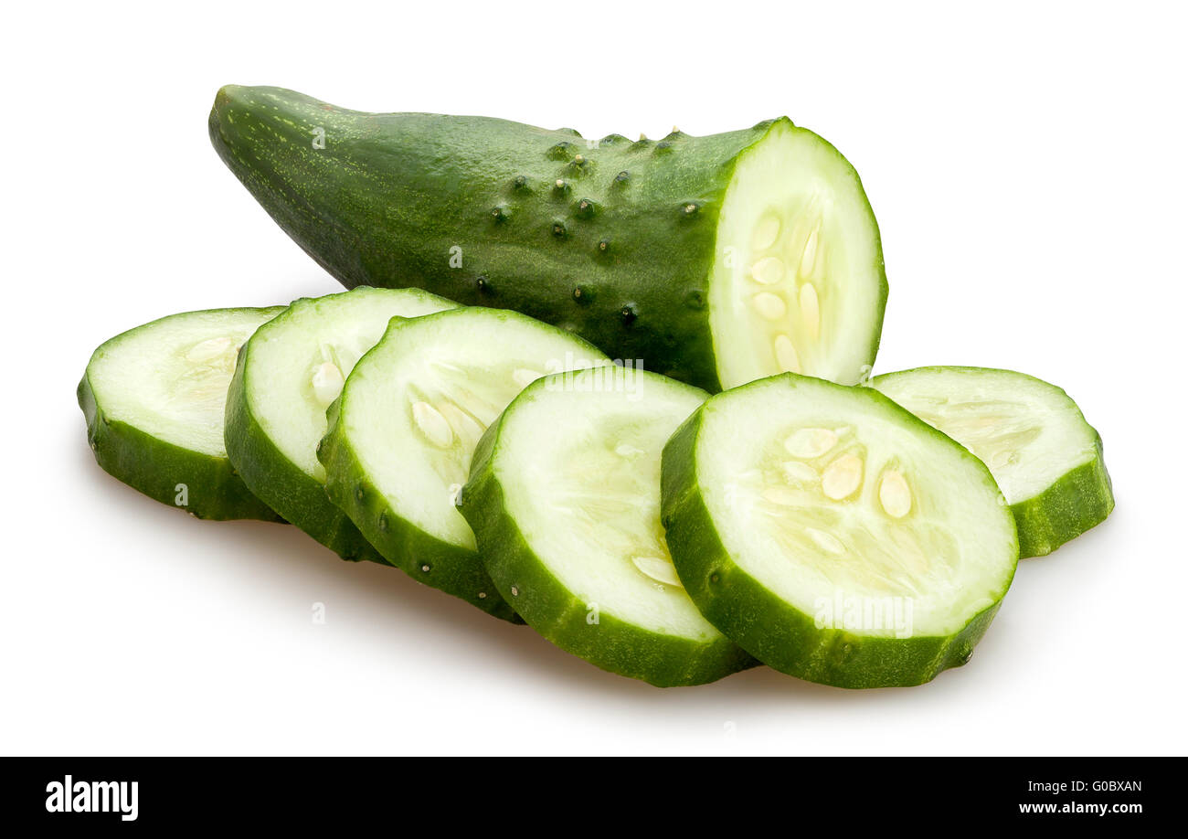 sliced cucumber isolated Stock Photo