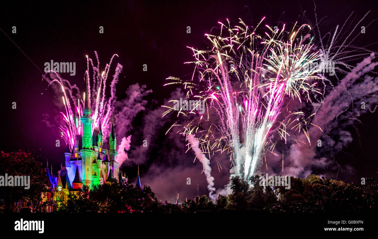 Wishes nighttime spectacular fireworks Stock Photo