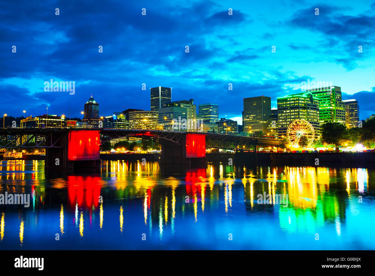 Downtown Portland cityscape at the night time Stock Photo Alamy