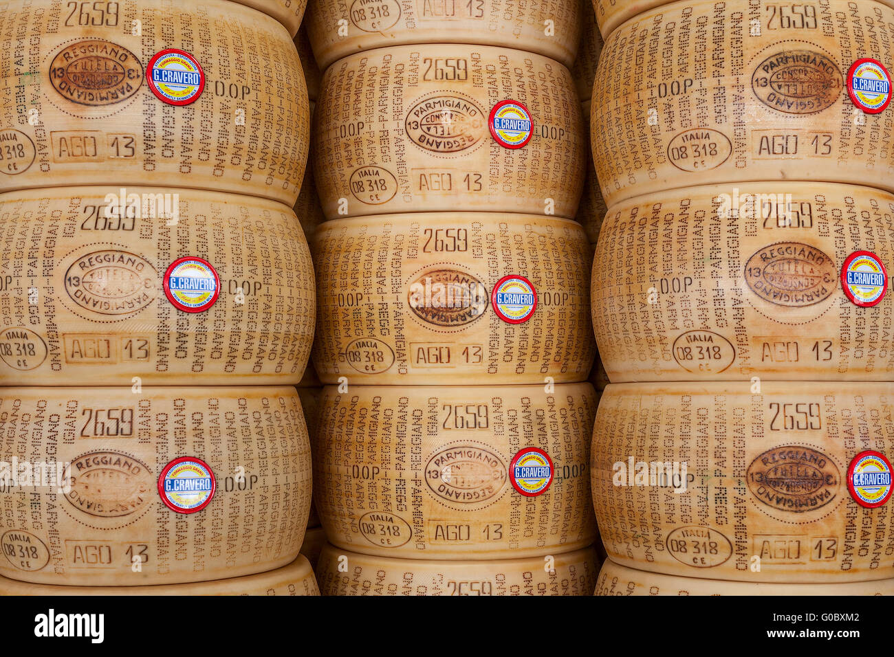 Wheels of Parmesan famous italian hard cheese Stock Photo Alamy