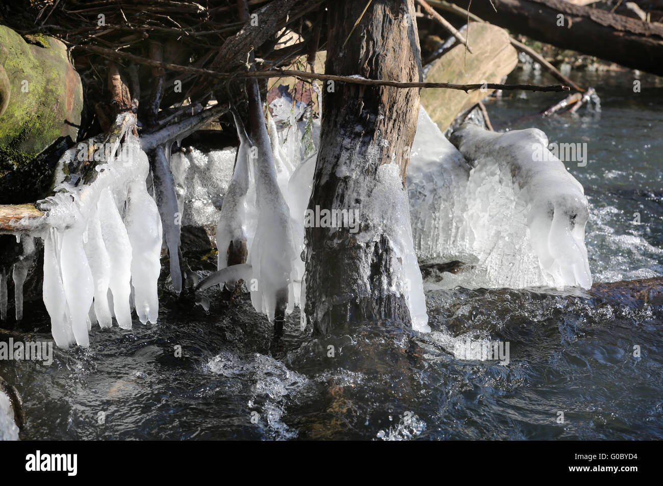 Icicles in a Creek Stock Photo