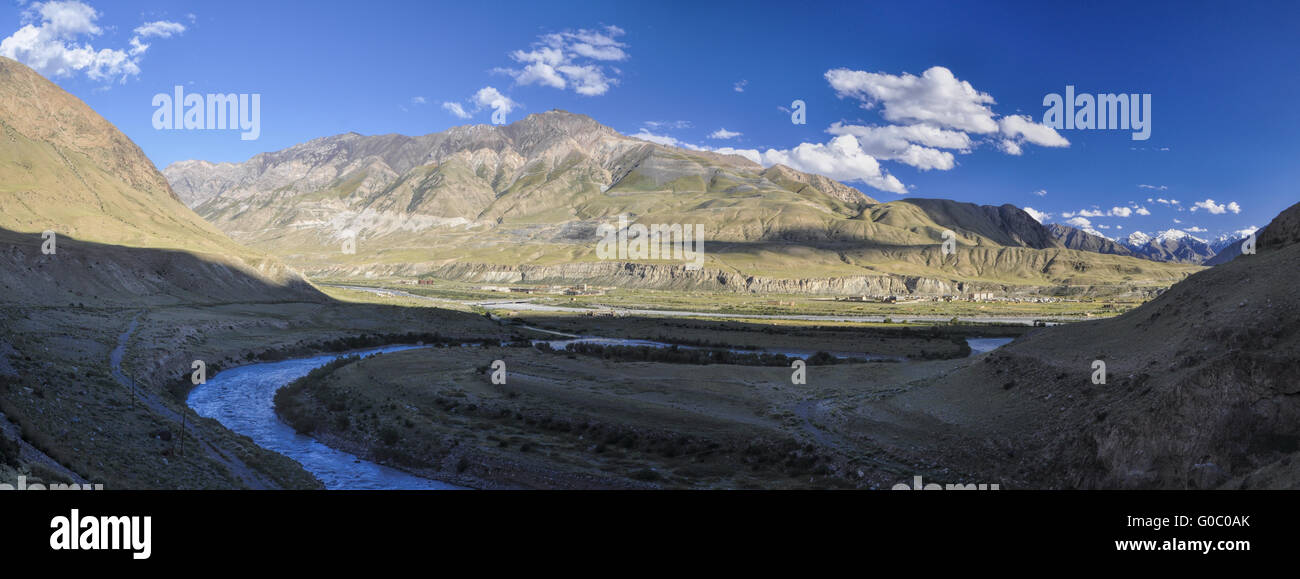 Scenic panorama of valley in Tien-Shan mountain range in Kyrgyzstan Stock Photo