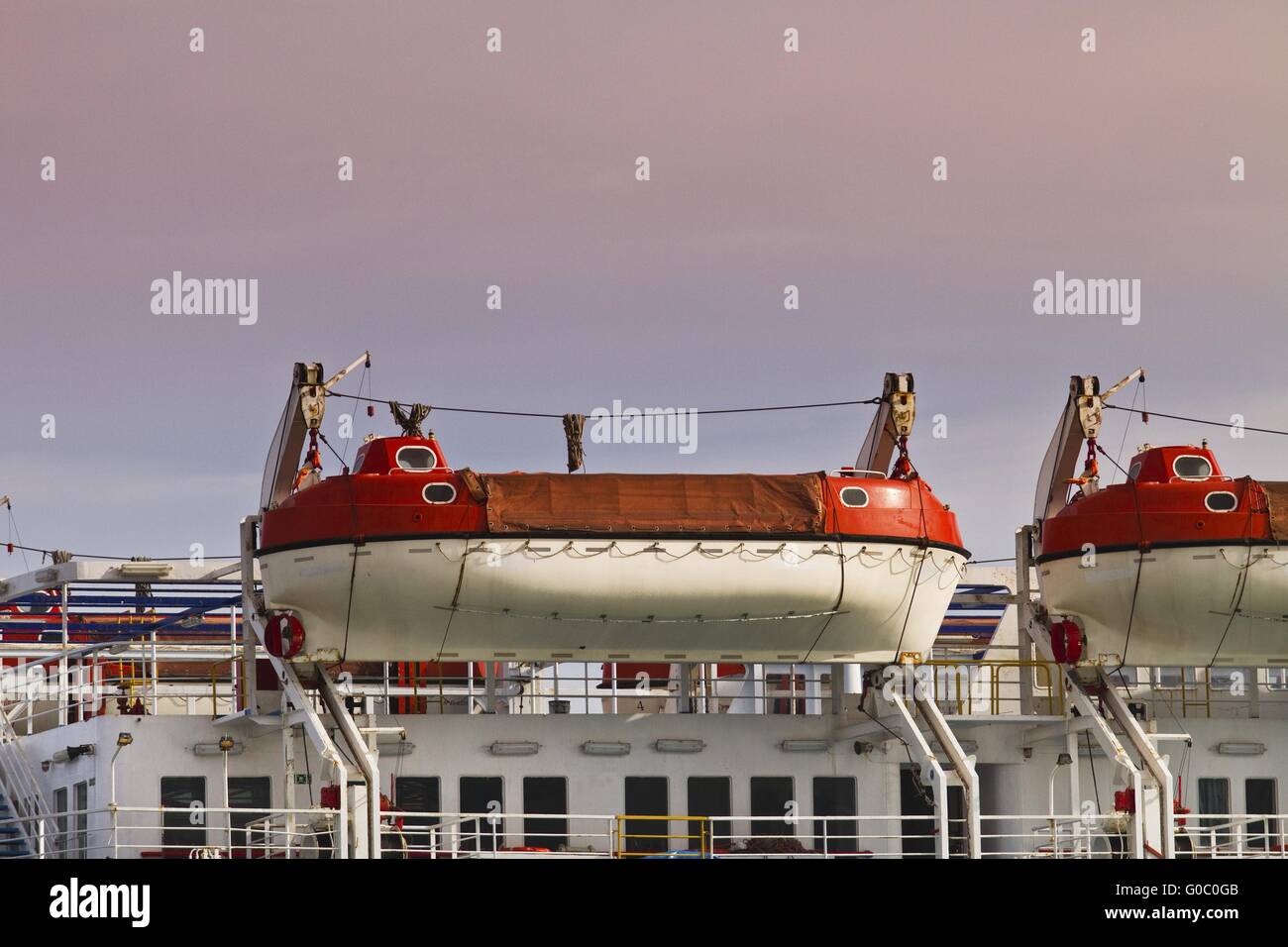 the lifeboats on large ship Stock Photo