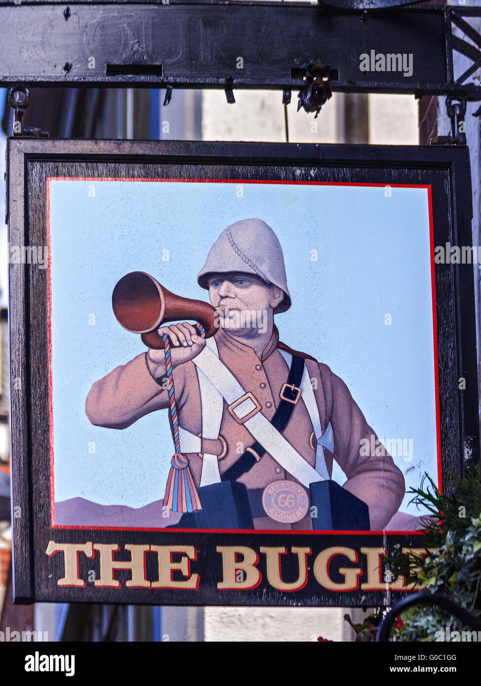 The Bugle Public House Sign Reading Berkshire UK Stock Photo