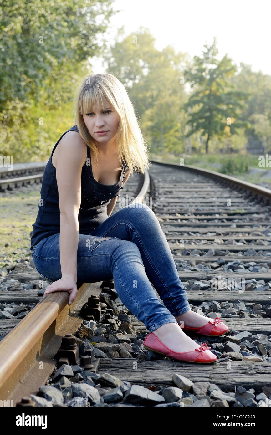 depressed young woman Stock Photo