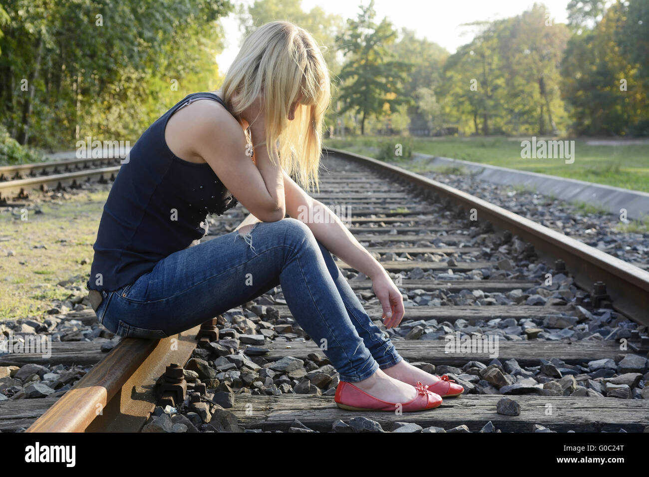 depressed young woman Stock Photo