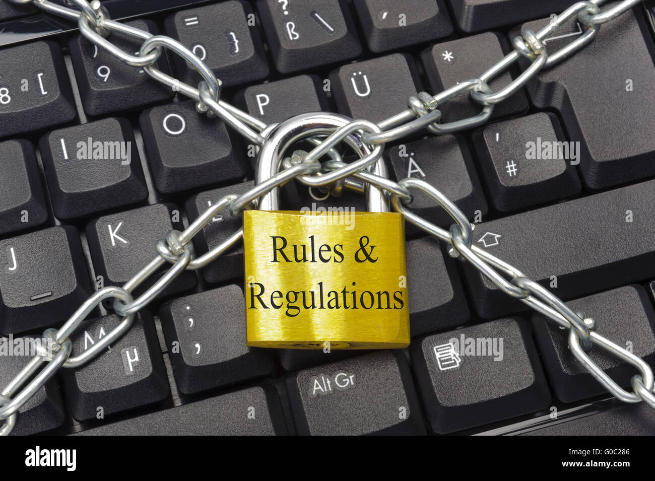 rules and regulations marked on padlock as symbol Stock Photo