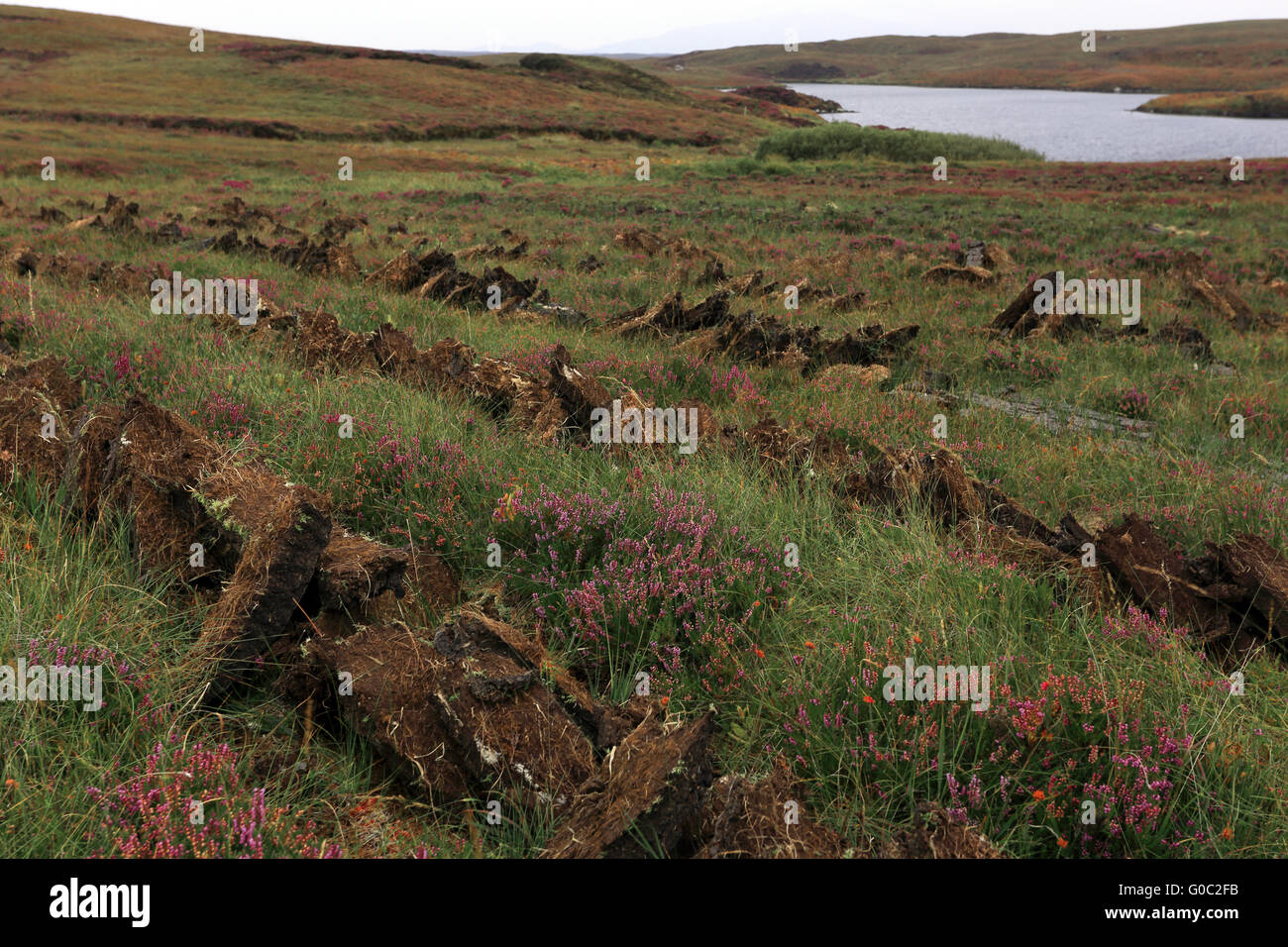 Peat cutting, Benbecula, Outer Hebrides, Scotland Stock Photo