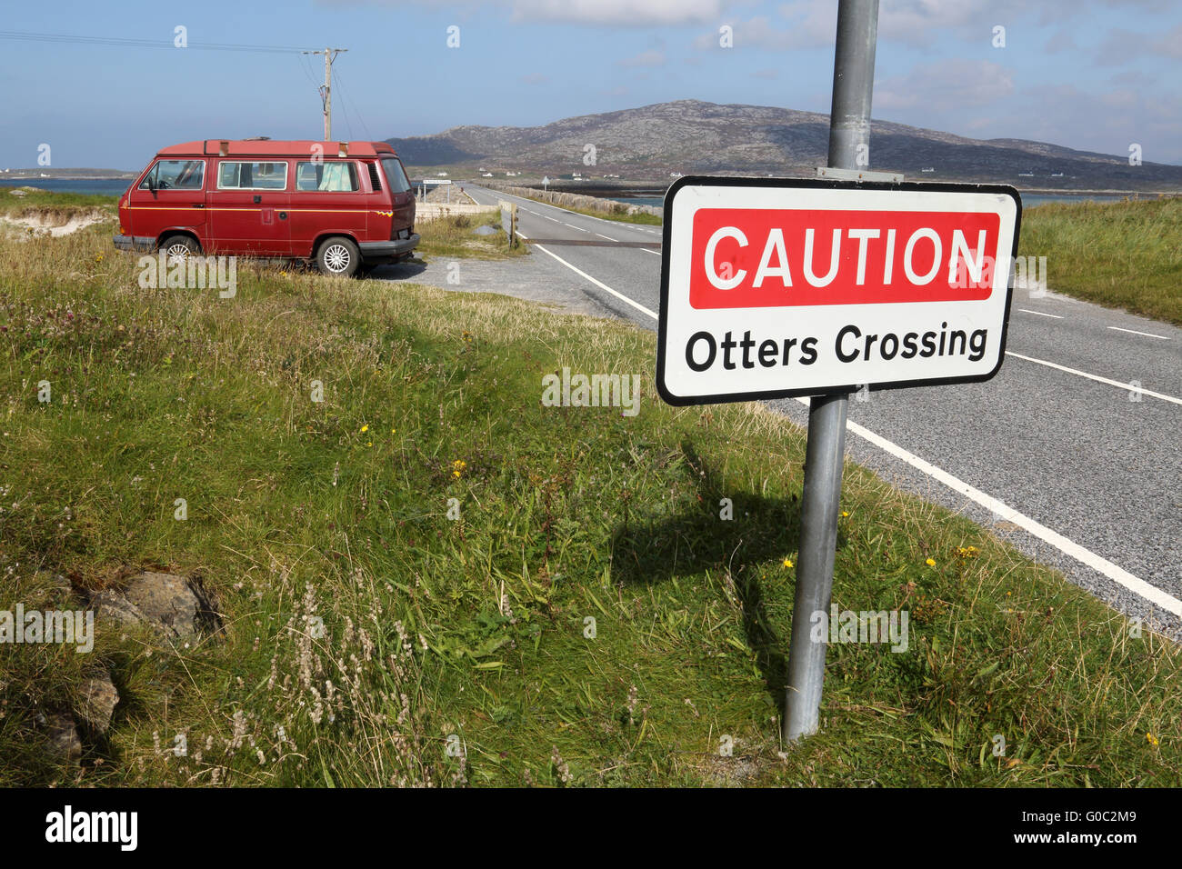 Otters crossing, Eriskay, Outer Hebrides, Scotland Stock Photo