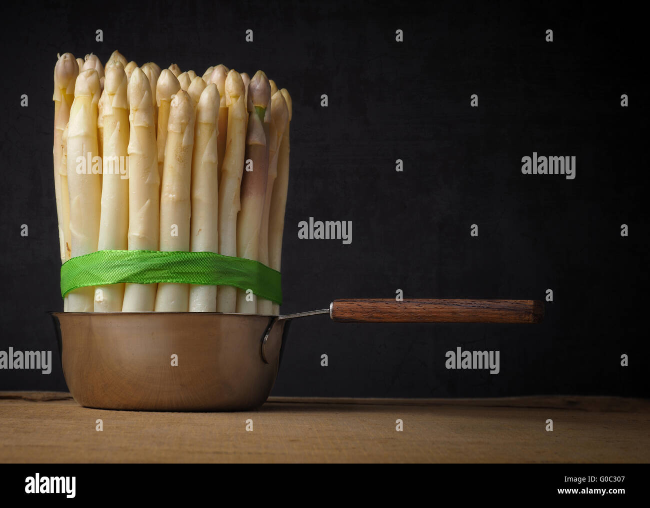 Bunch of white asparagus in a steel pan Stock Photo