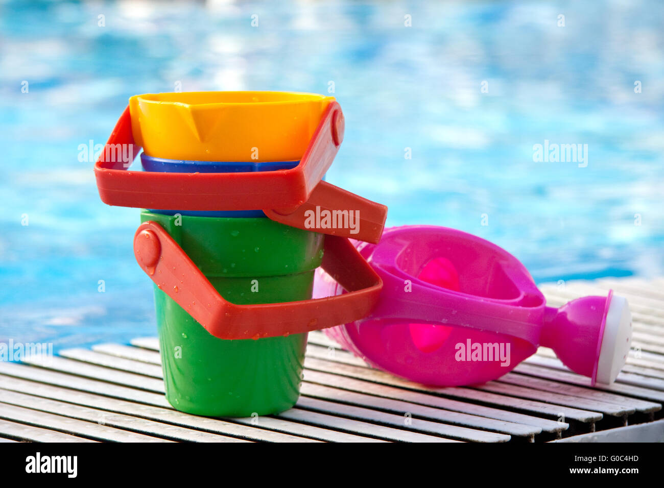 toys by the pool Stock Photo